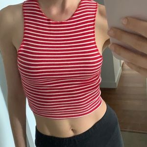 Cute Zara stripe crop top red white high neck